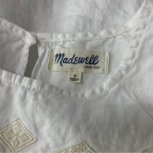Madewell Dress Medium White Linen Short Sleeve - Picture 7 of 8
